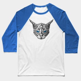 Ornate Blue Eyes Cat Baseball T-Shirt